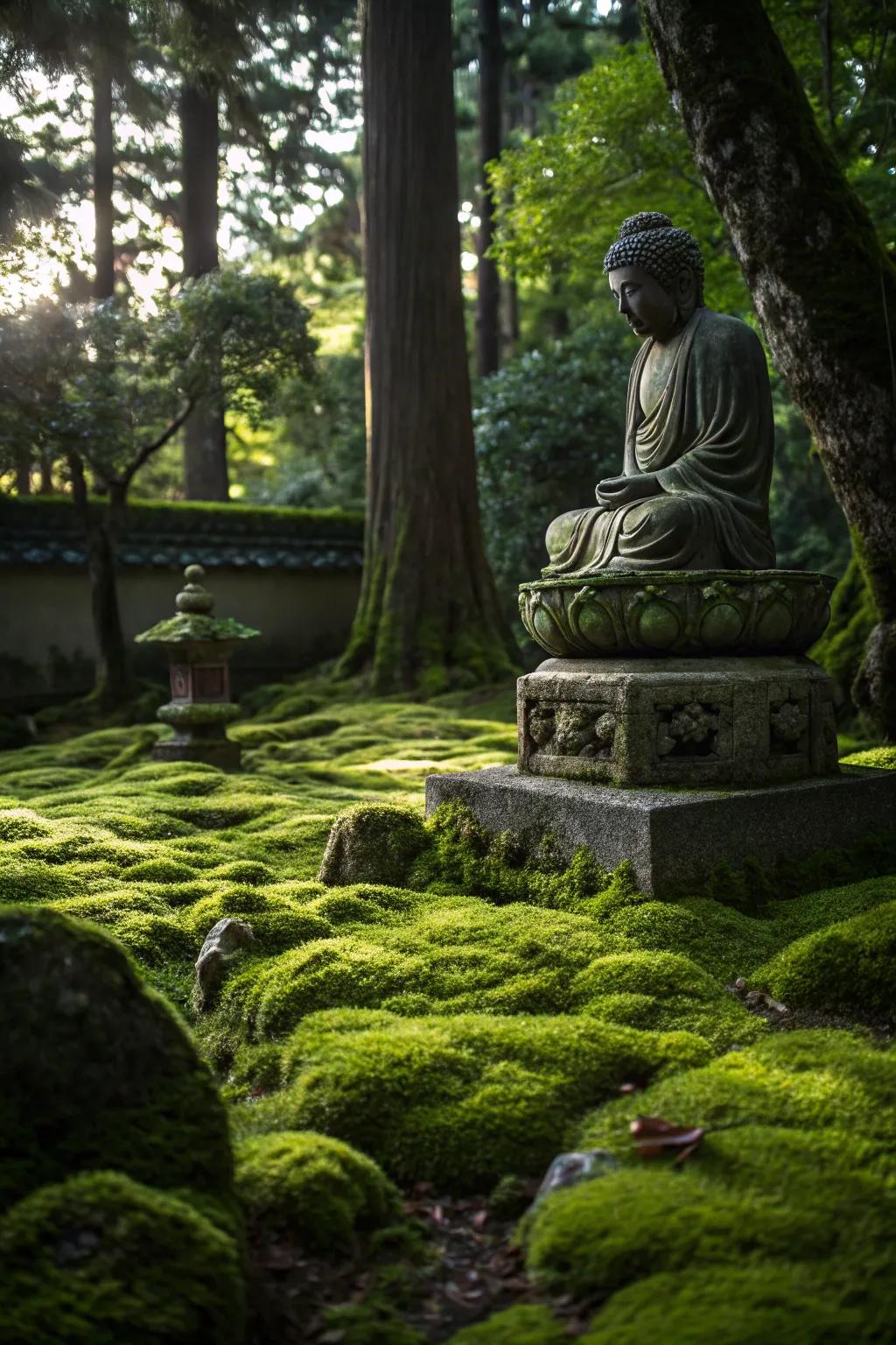 A moss carpet adds a soft, inviting touch to your garden.