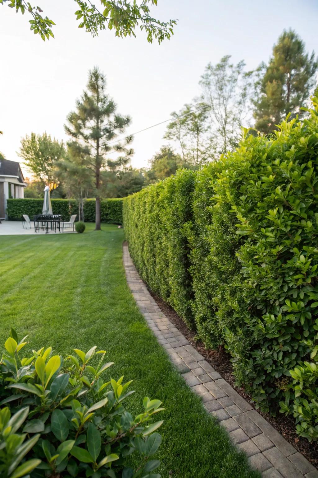 A living fence of shrubs enhances natural beauty and privacy.