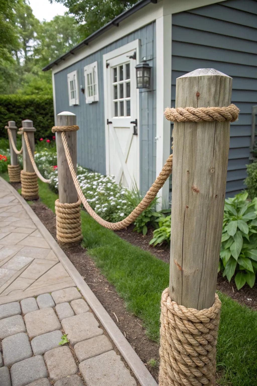 Capture a rustic essence with fiber-wrapped pillars in your backyard.
