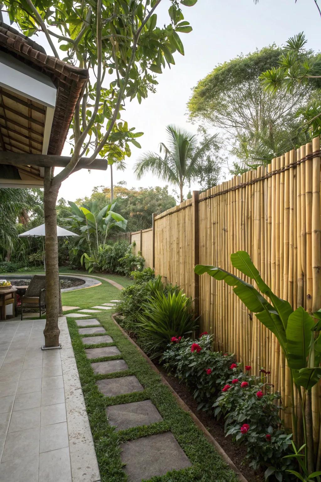 Sustainable bamboo fencing offering a natural privacy boundary.