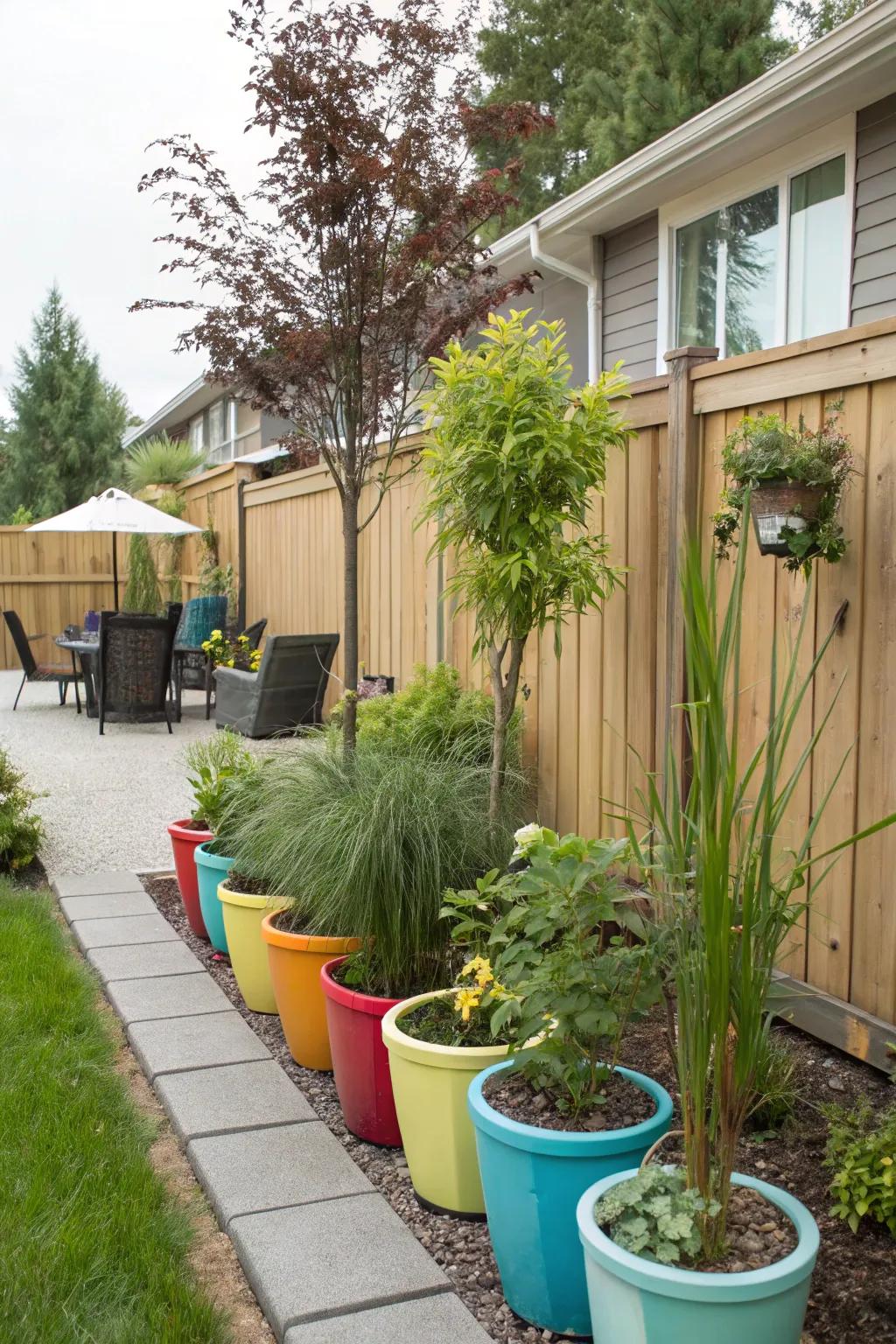 Potted flora offers flexible privacy arrangements.