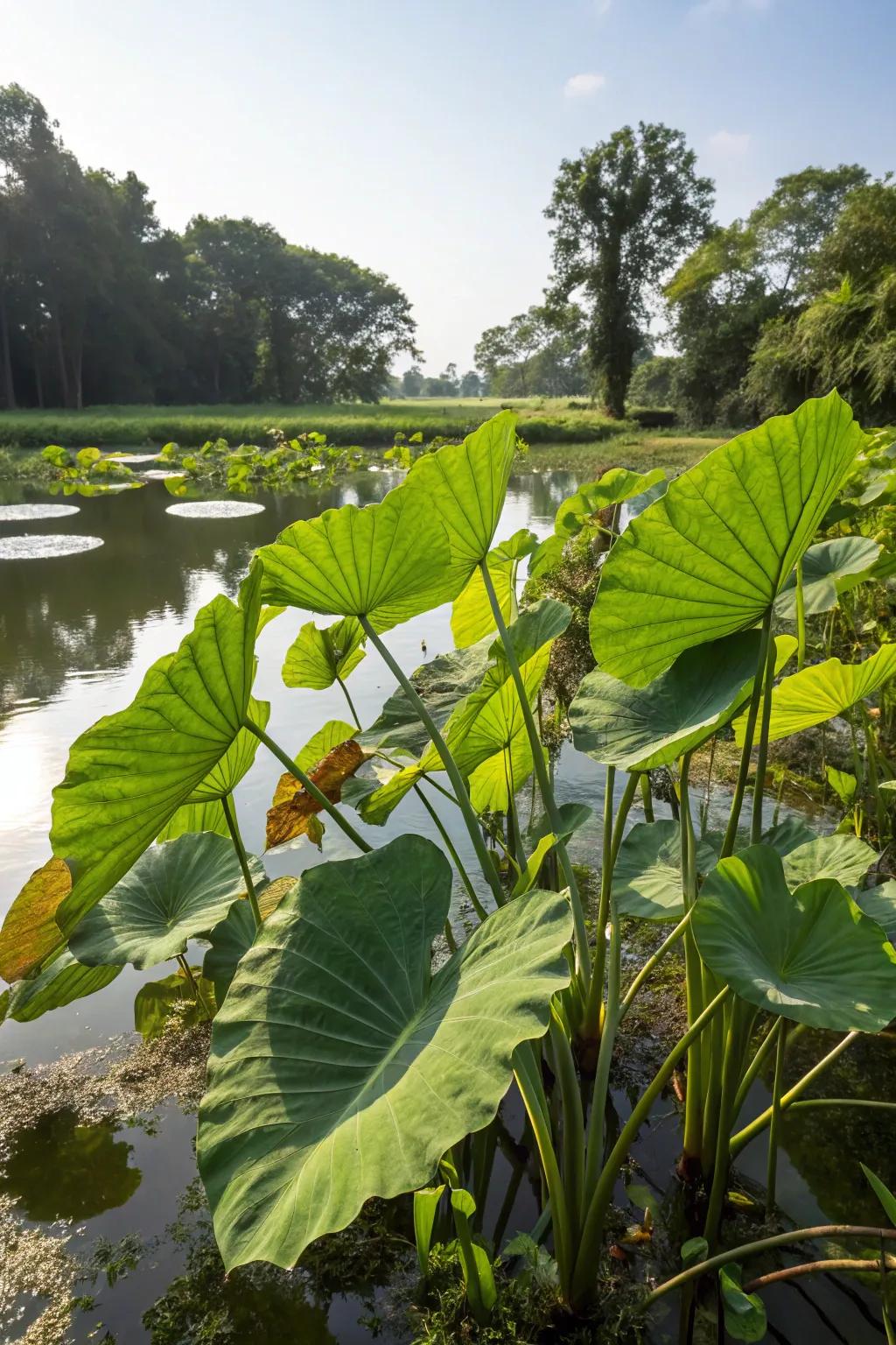 Colocasia plants impart a tropical charm to your water garden.