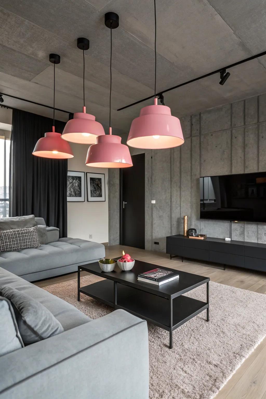 Pendant lights with a rose tint highlight the area's features.