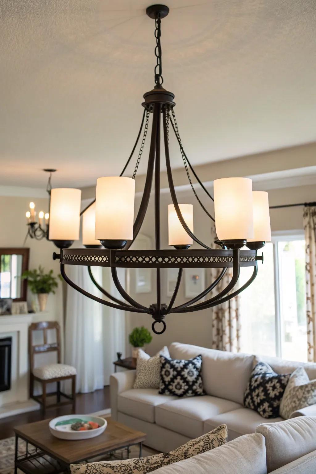 Statement lighting creates an eye-catching focal point.