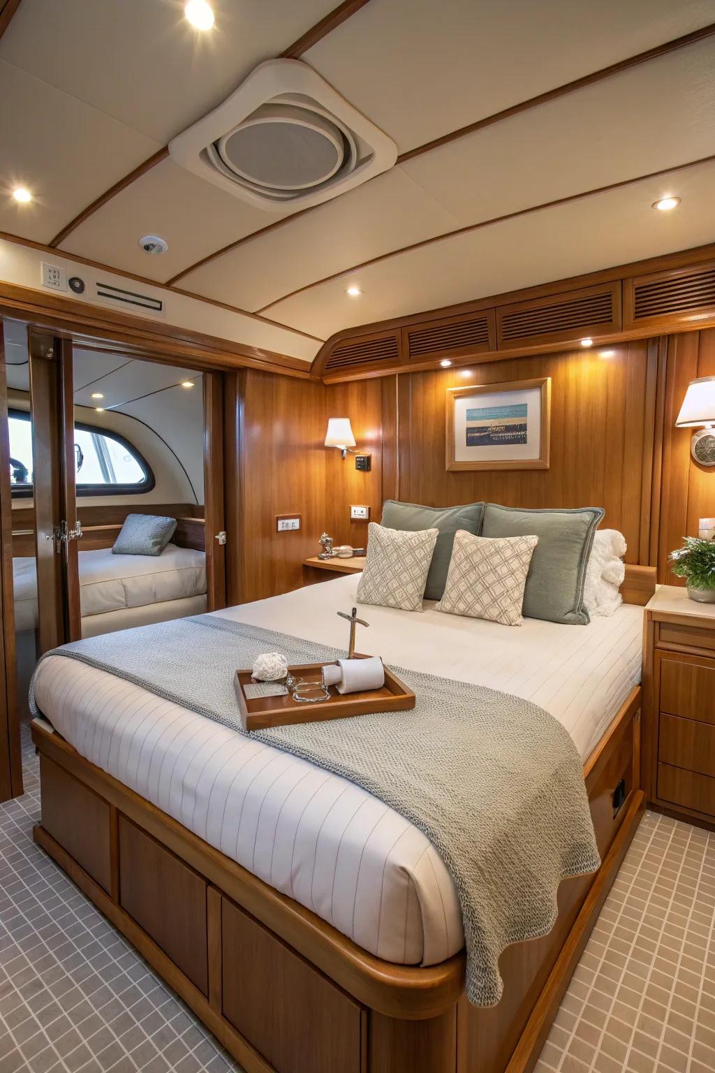 Luxurious bedding makes a small bedroom feel like a haven.