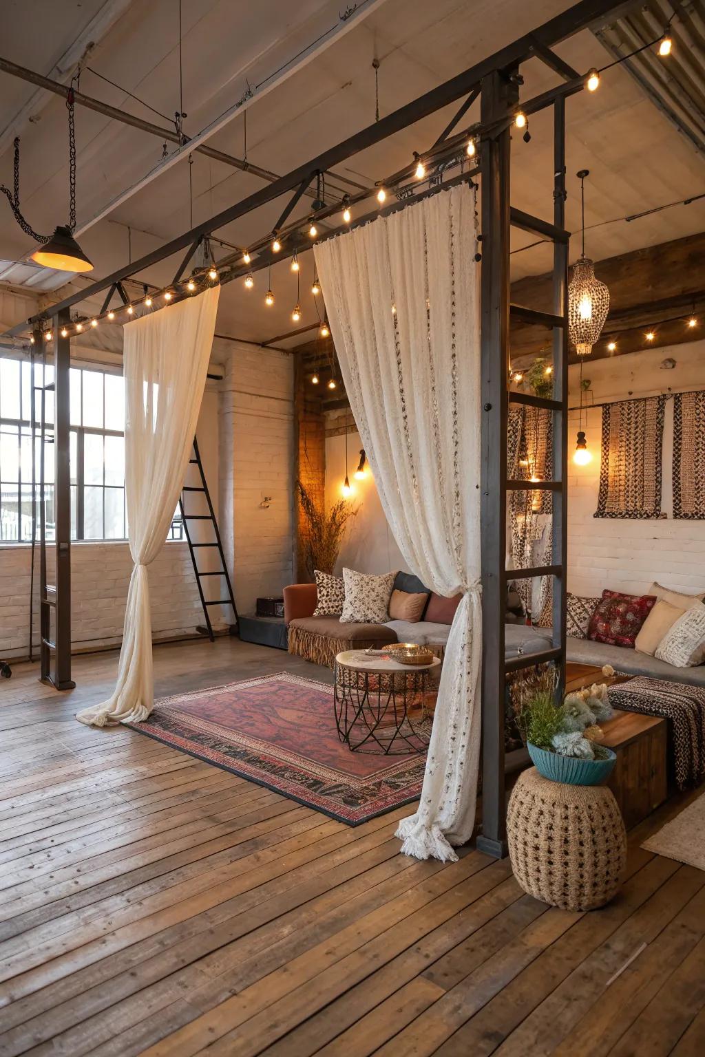 An array of textures introduces richness and balance to your boho loft.