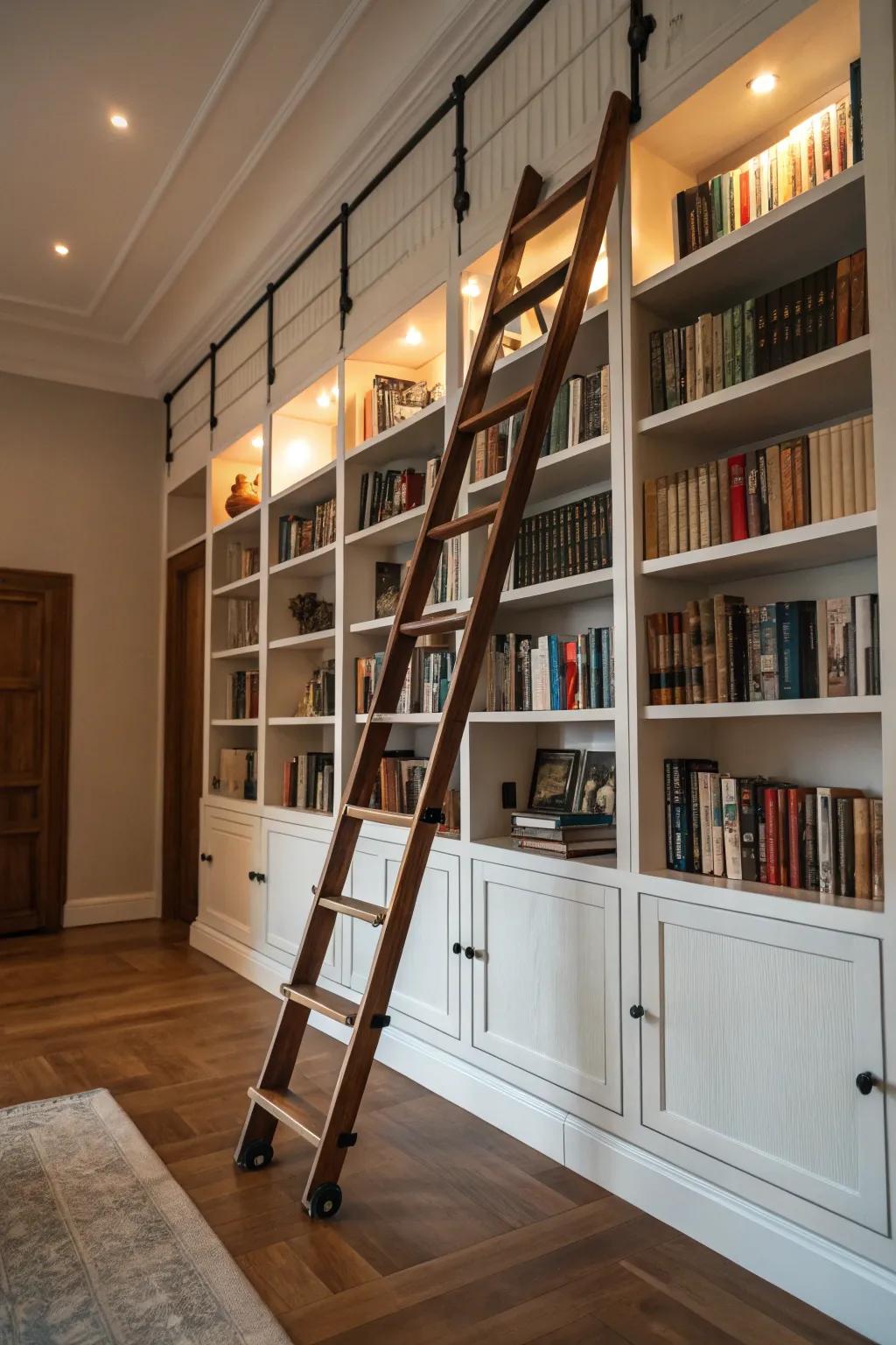 A library ladder adds charm and functionality.