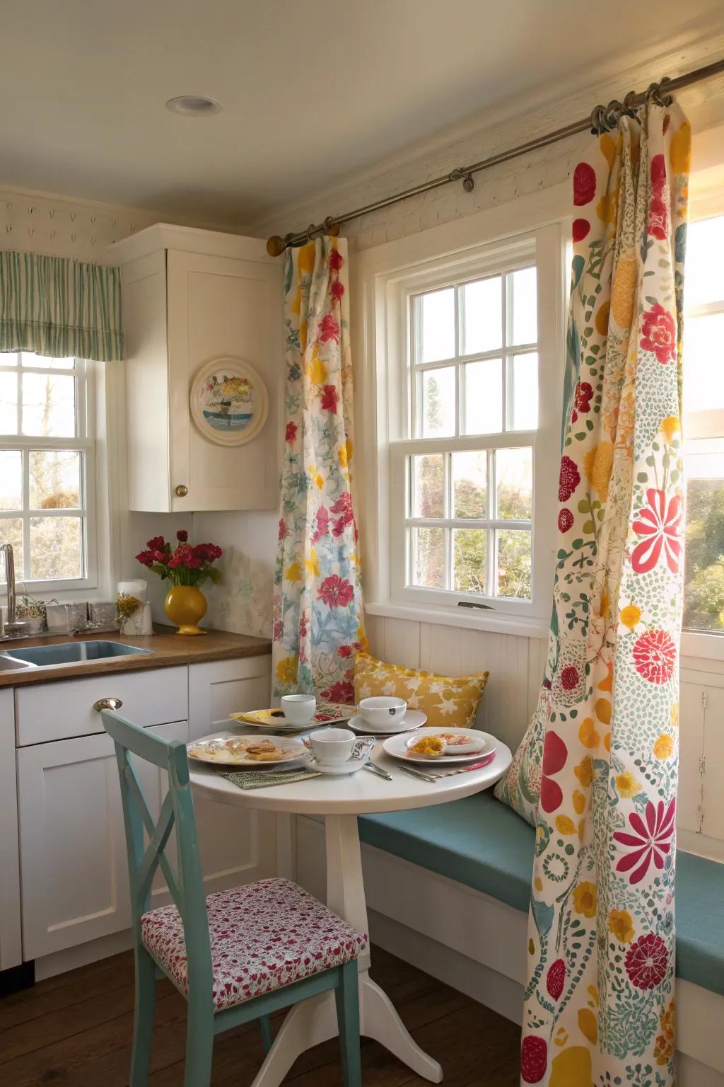 Patterned curtains bring a lively vibe to your nook.