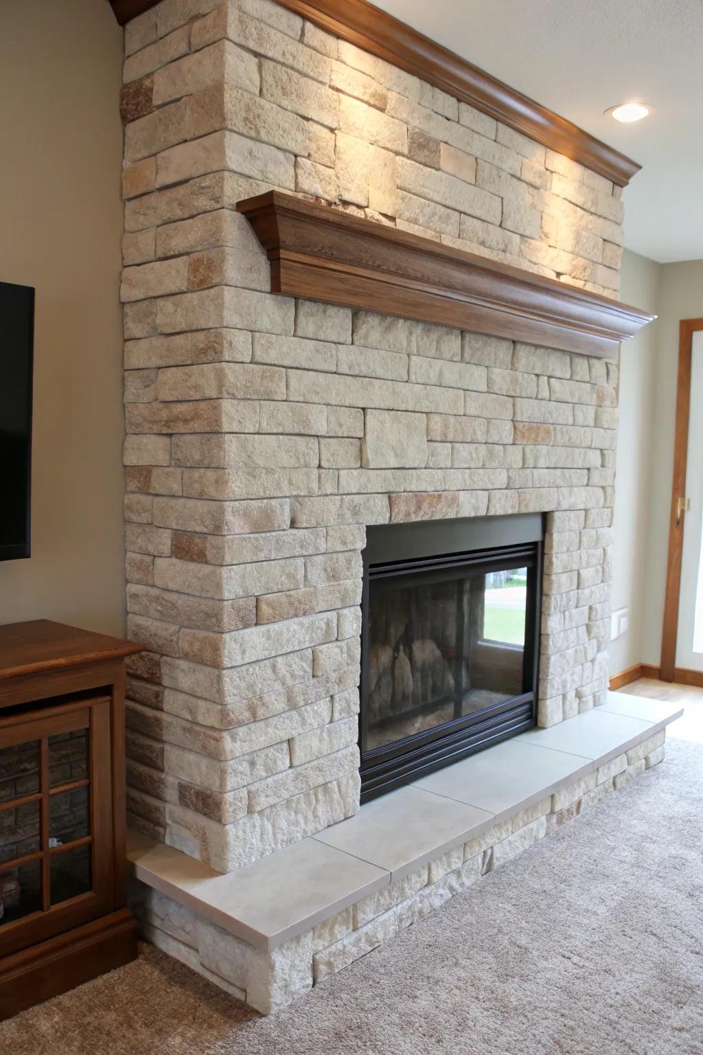 Faux stone provides an updated and textured feel to your fireplace.