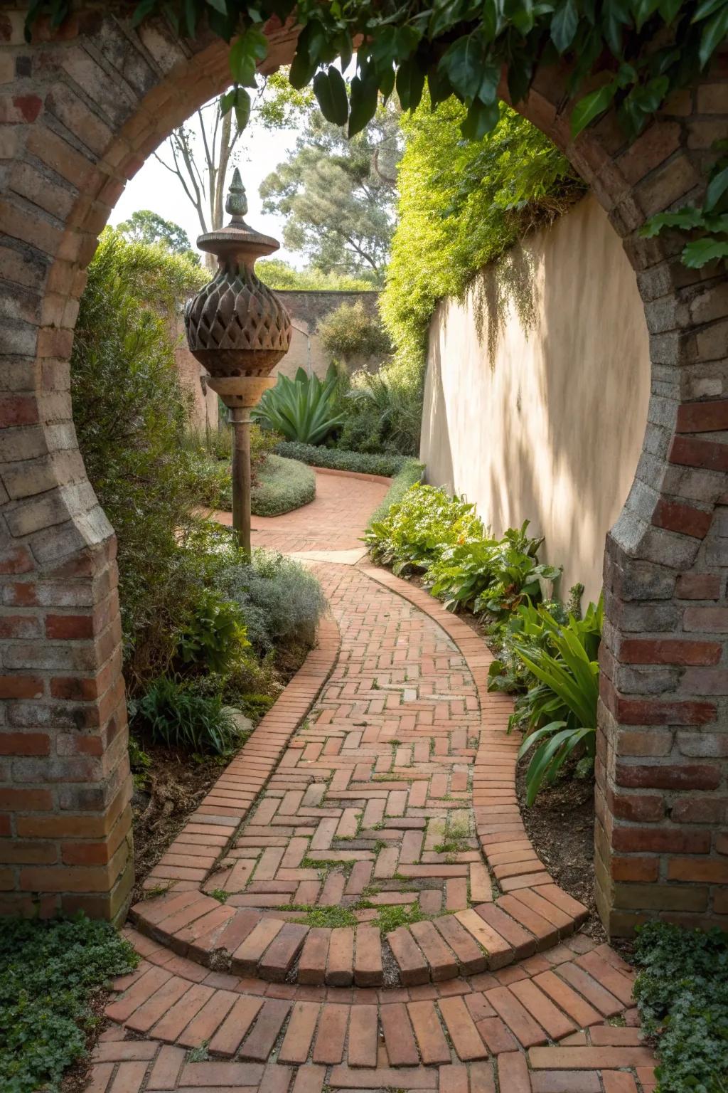 Embrace elegance with a keyhole garden path that leads to artful beauty.
