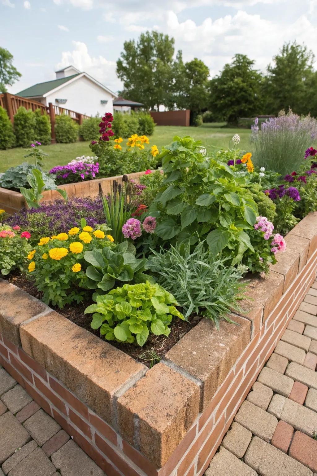Create a botanical masterpiece with a mixed vegetation brick bed.