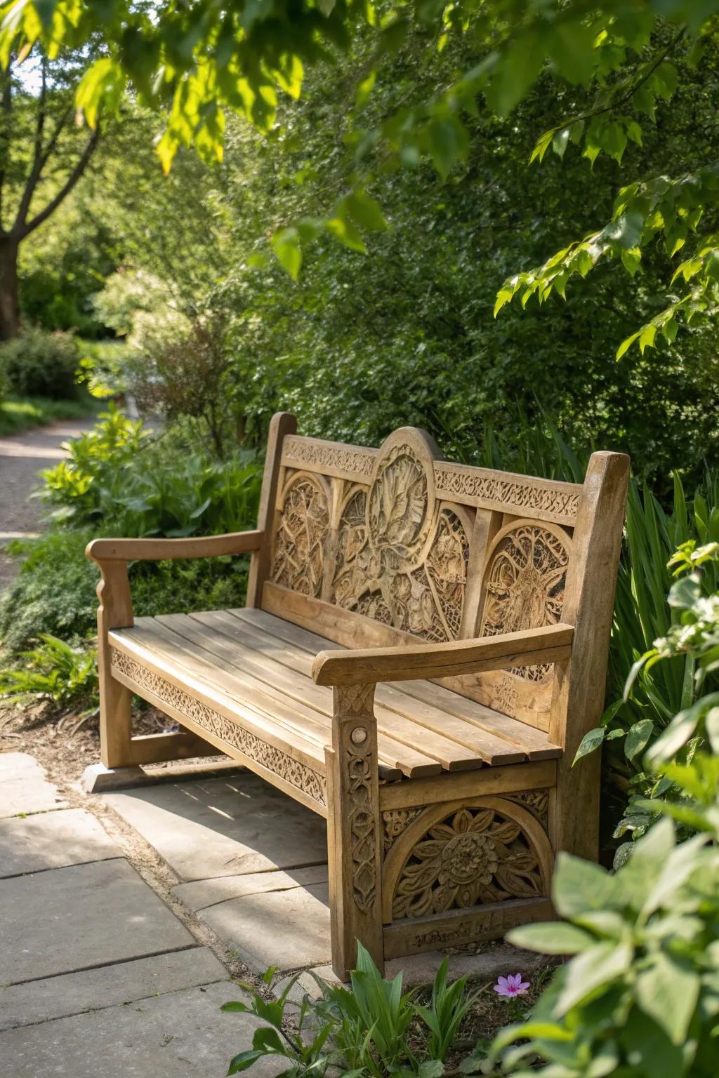 Community Artistry: A stunning blend of creativity and craftsmanship on a buddy bench.