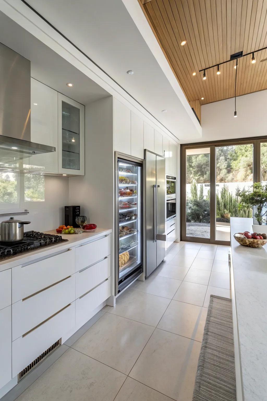 A well-placed built-in fridge enhances the kitchen's functionality and flow.