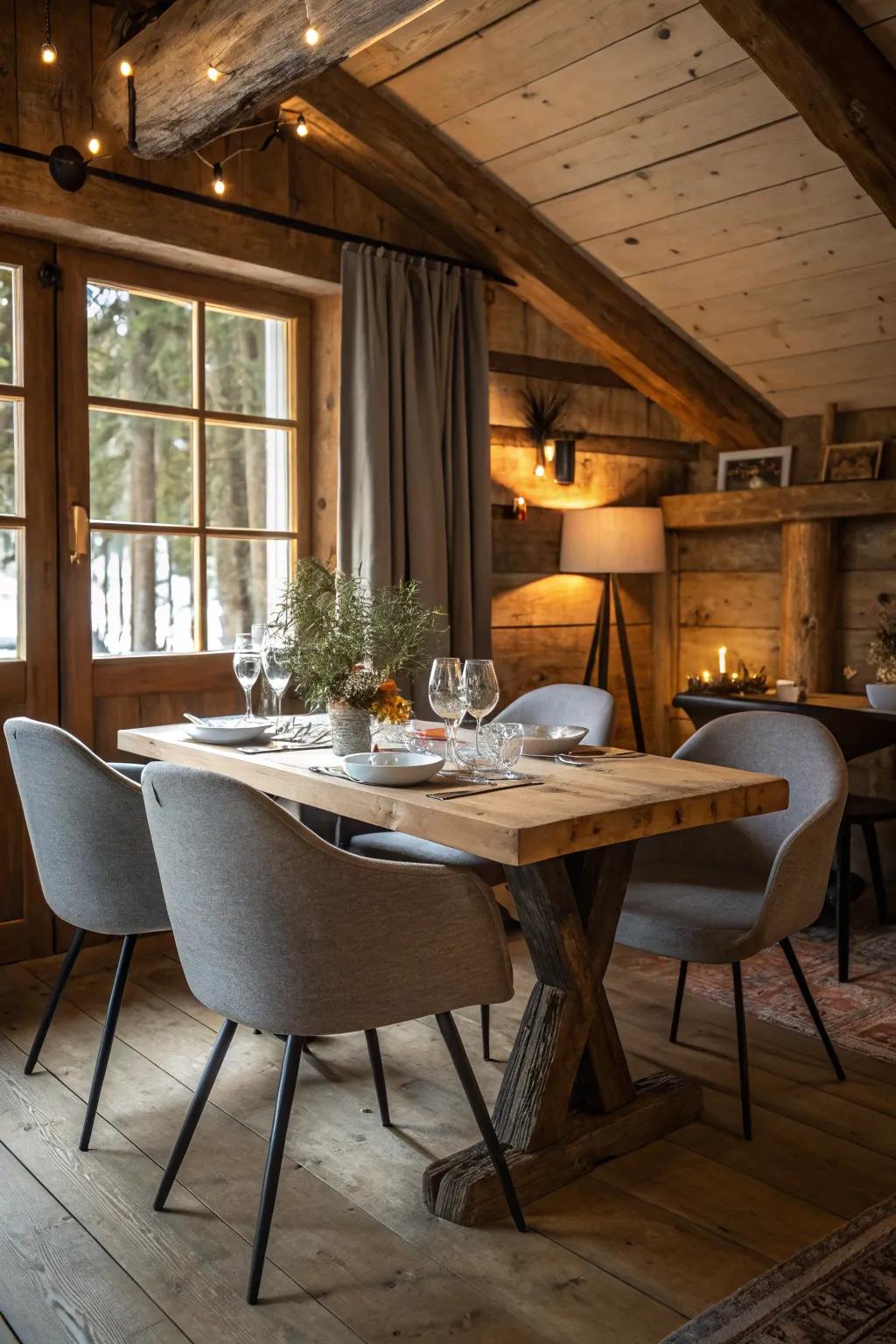 A harmonious fusion of countryside and modern styles in the dining room.
