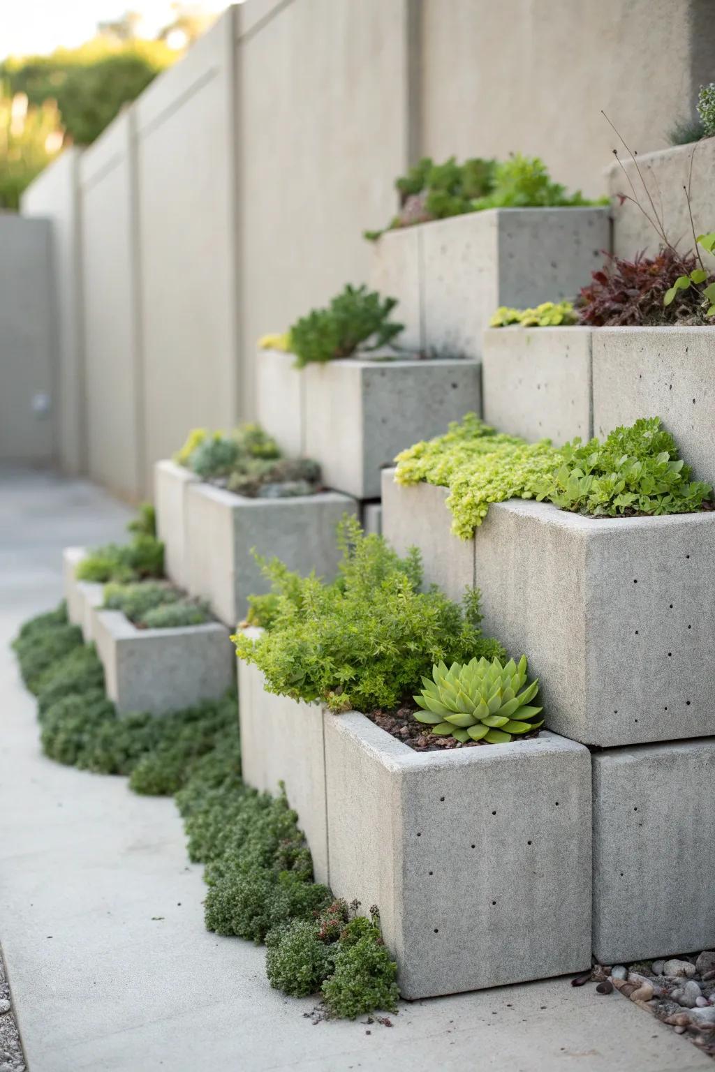 Transform your garden with chic concrete block planters—where industrial meets natural beauty.