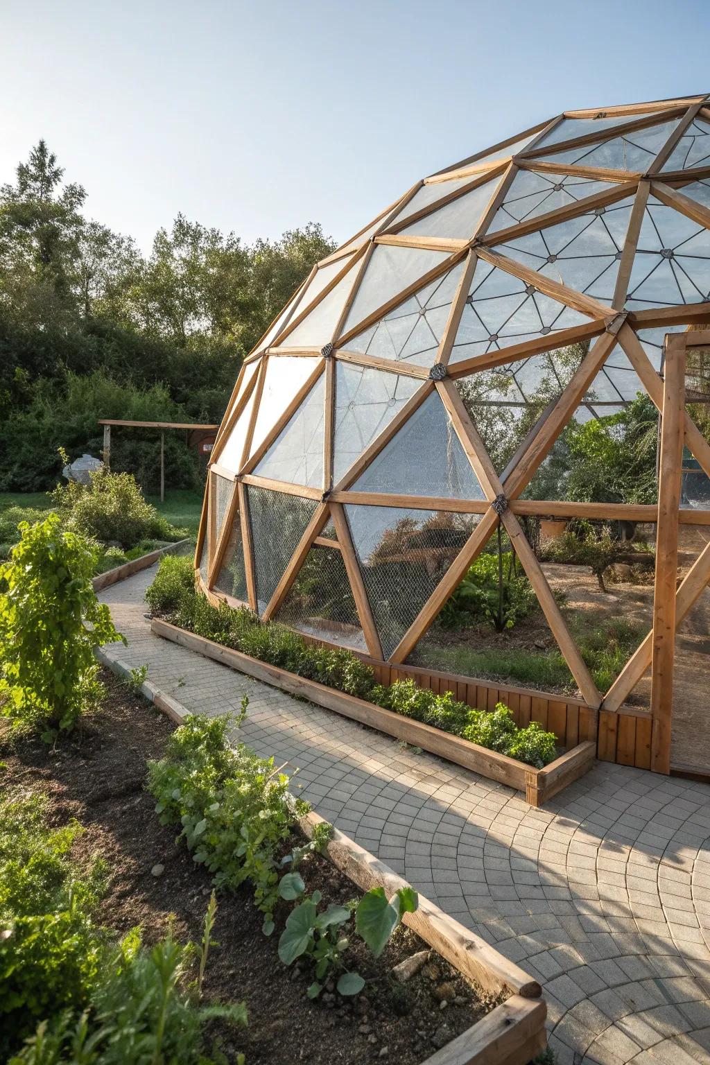 Craft your futuristic escape: A geodesic dome greenhouse, where ingenuity meets nature.