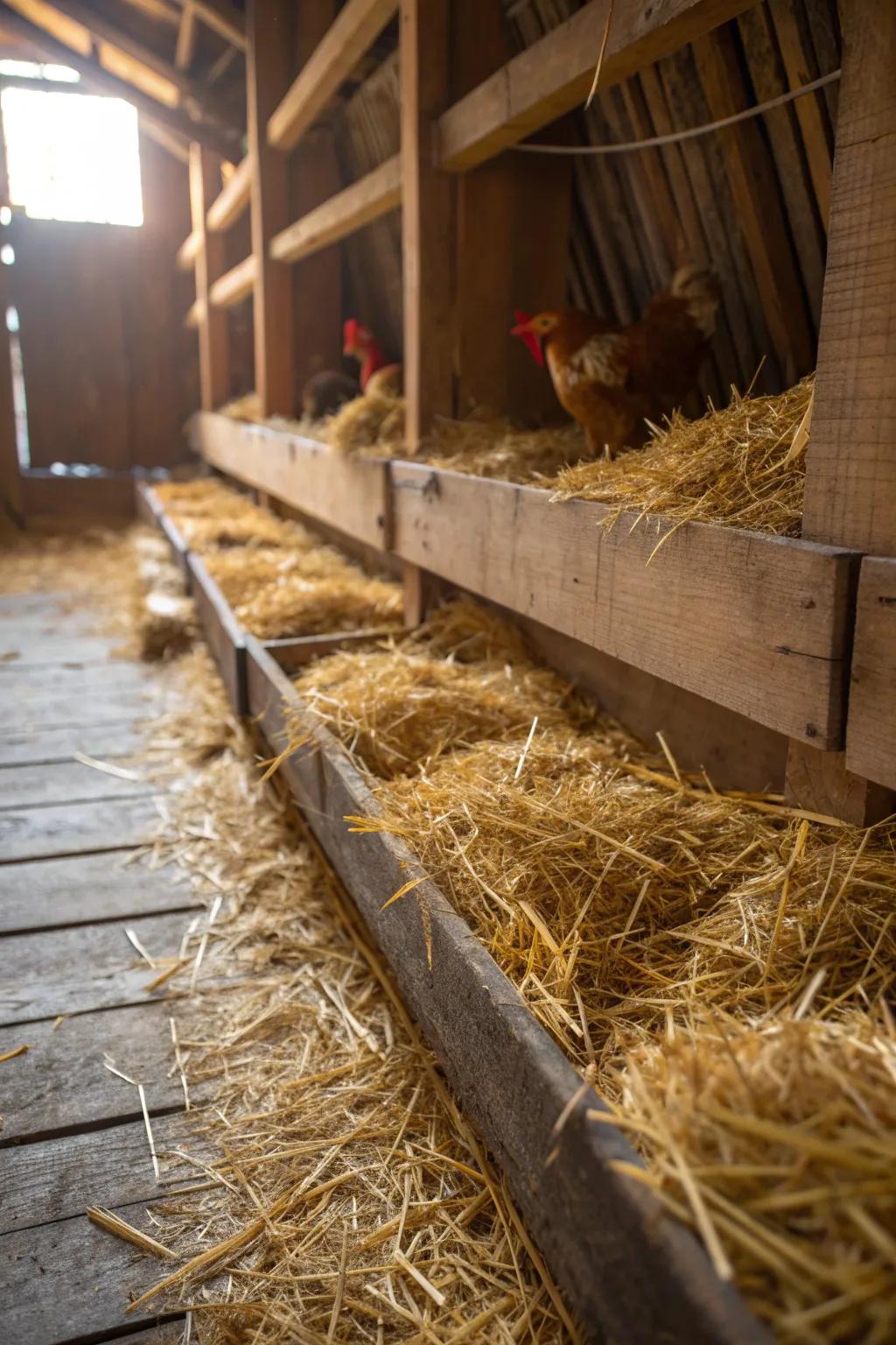 A cozy nest of golden straw: crafting comfort for your feathered friends.