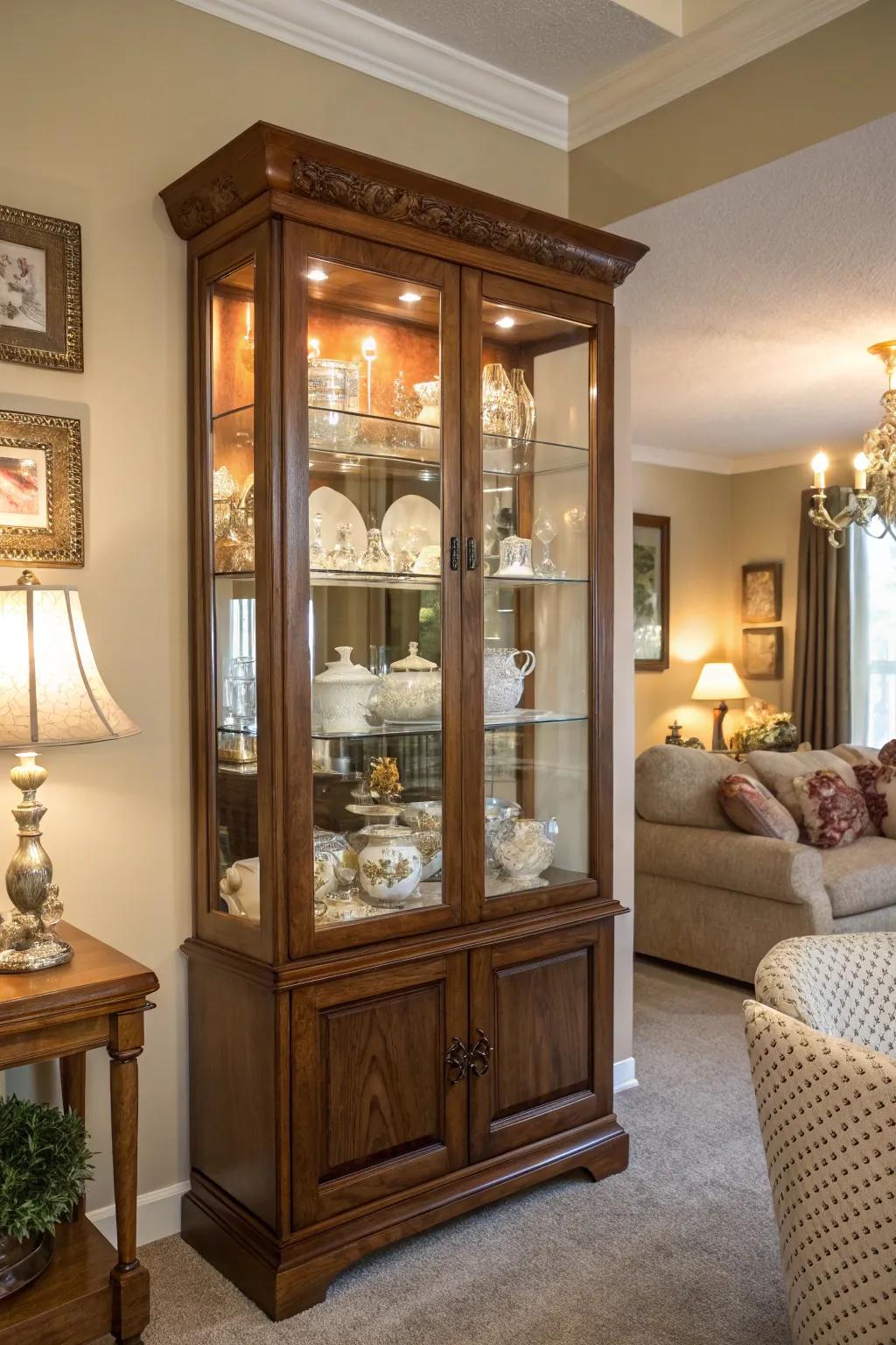 Show off distinct collections inside your display hutch.