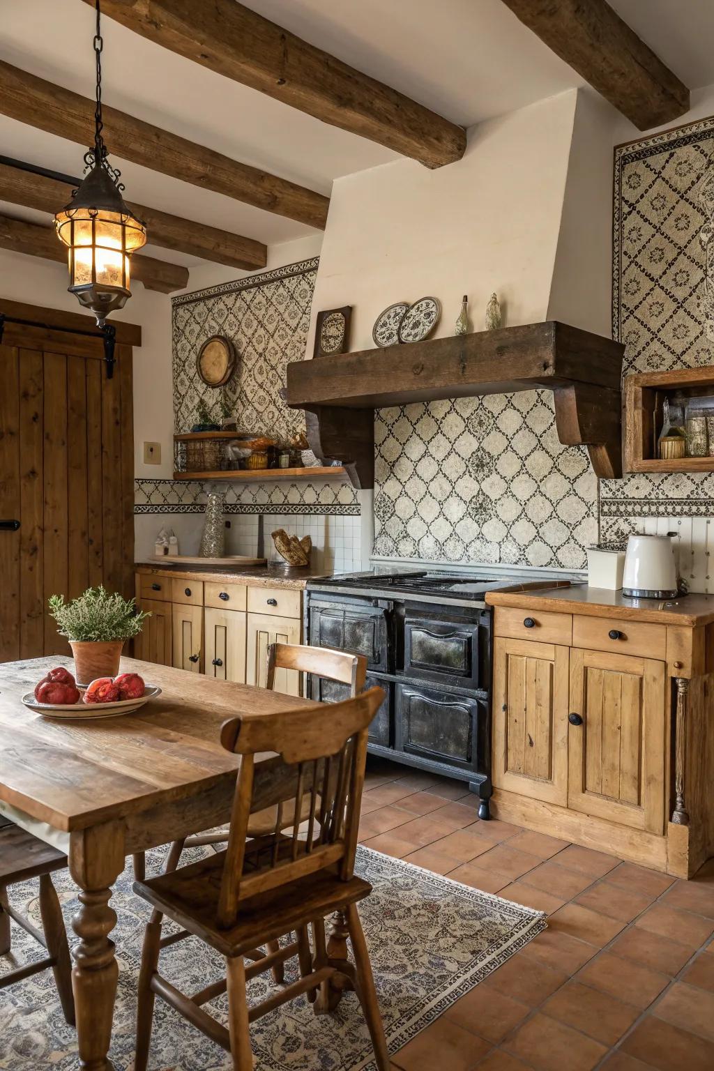 Country house features contribute warmth to this traditional kitchen design.