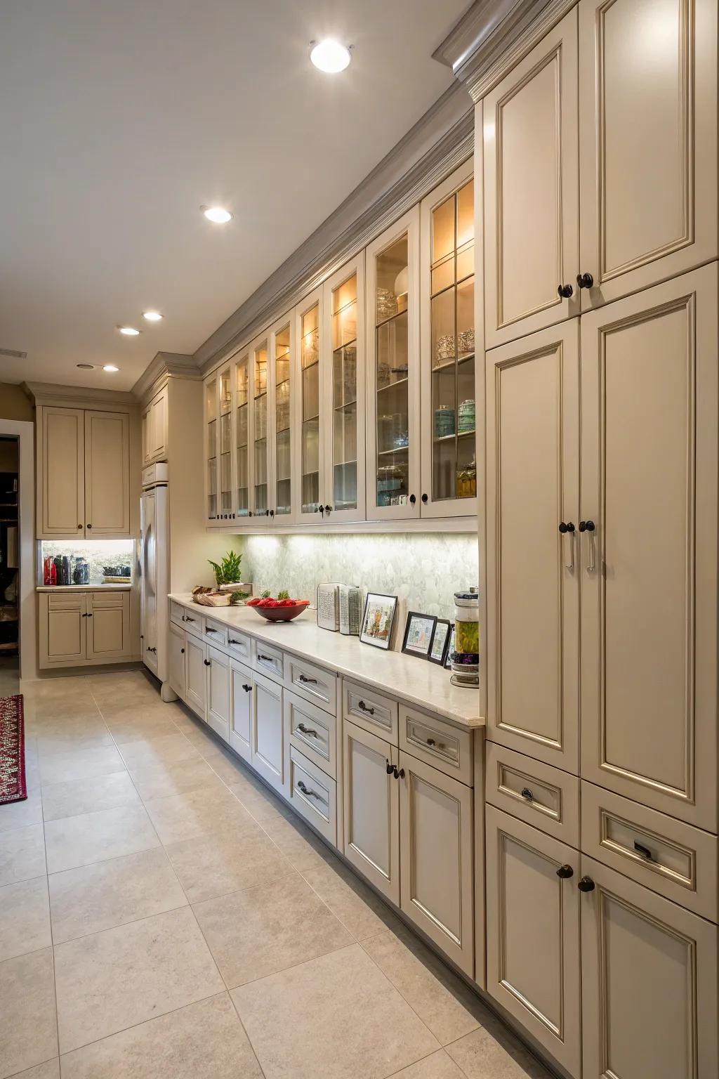 Tall cabinets provide ample storage in a closed kitchen.