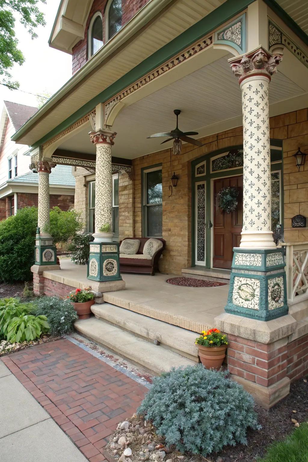 Decorative porch columns transforming a home's entrance into a personal statement.