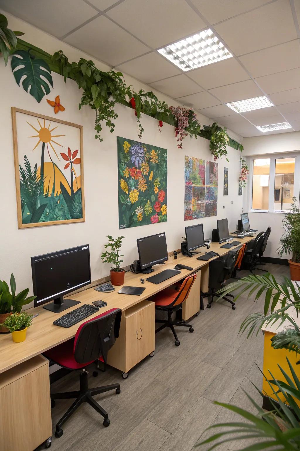 A personalized computer room adorned with decorative elements.