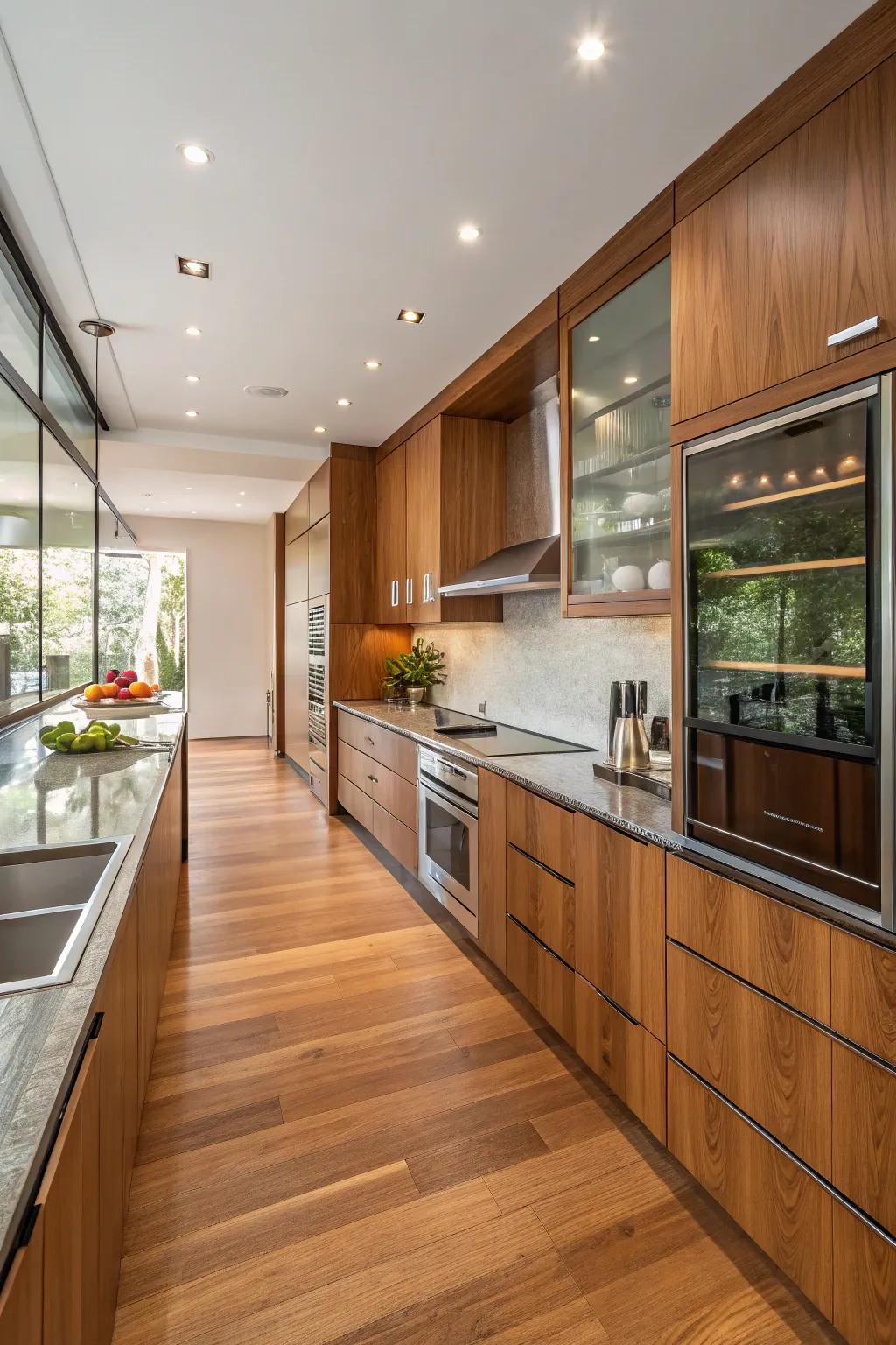 Wood elements add warmth and a natural touch to the kitchen.