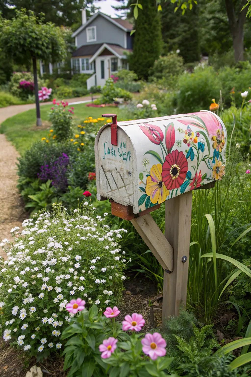 Floral artwork turns a basic mailbox into a delightful greeting.
