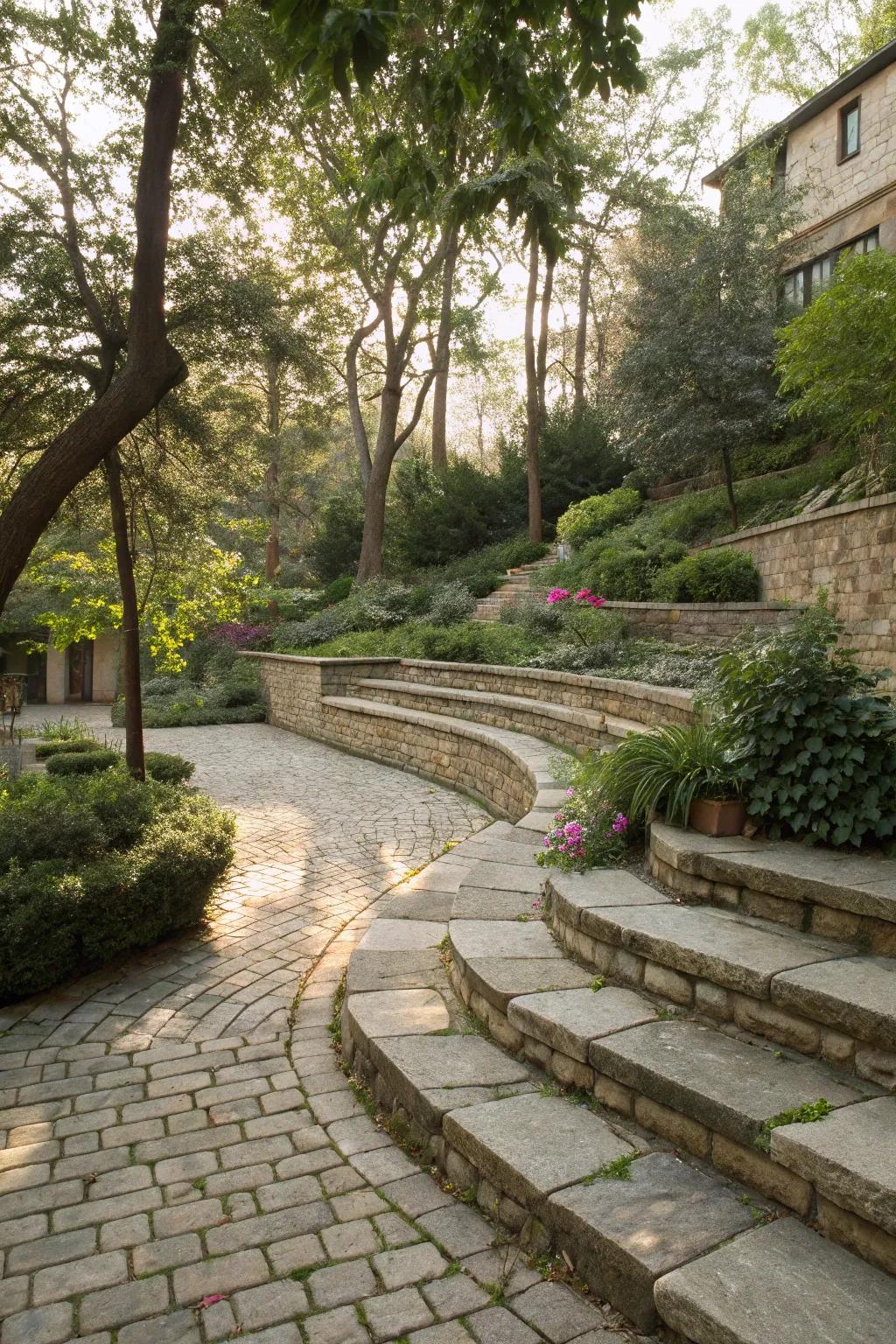 Bring dimension to your courtyard with tiered paver elevations.