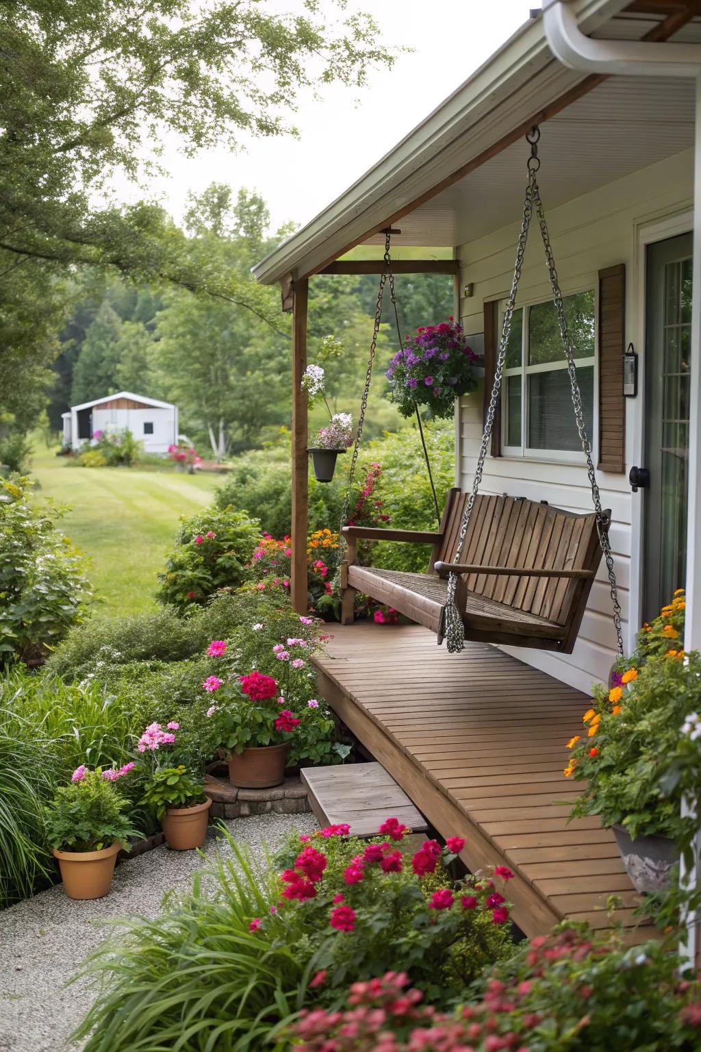 Lush landscaping enhances your porch's connection with nature.