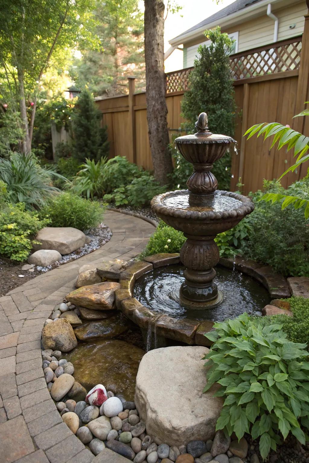 Water features add tranquility to outdoor spaces.