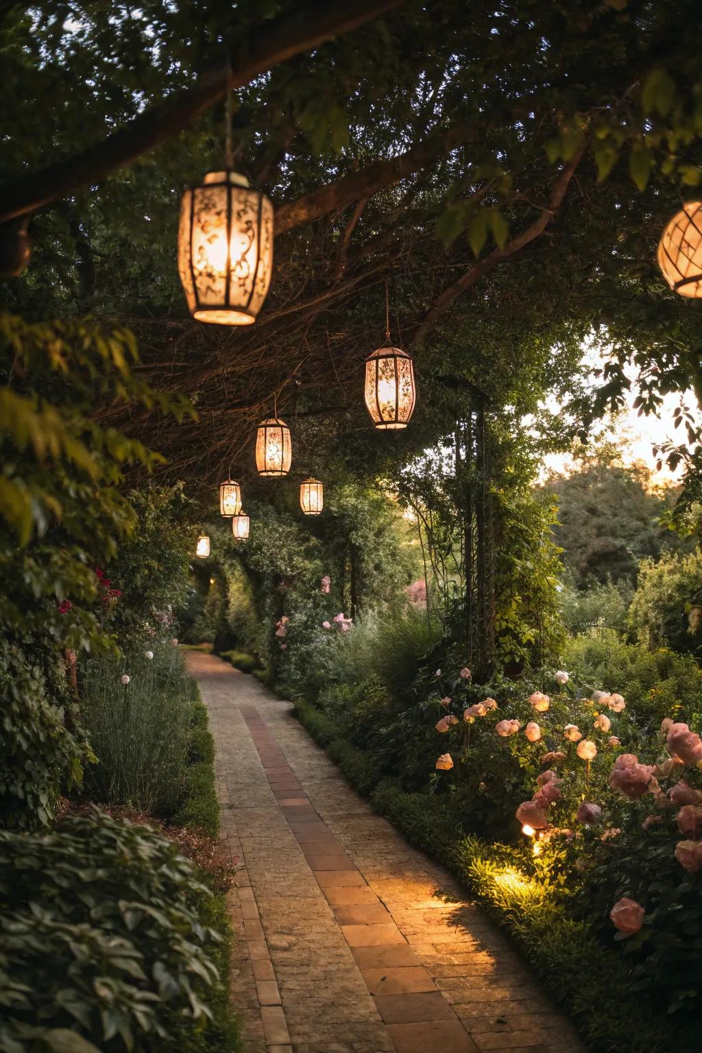 Lanterns add a magical touch to evening garden gatherings.