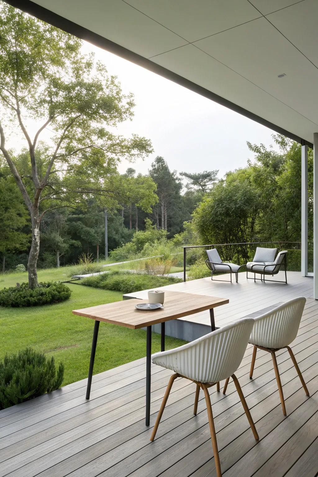 A minimalist patio radiates peace with its uncluttered lines and tranquil setting.