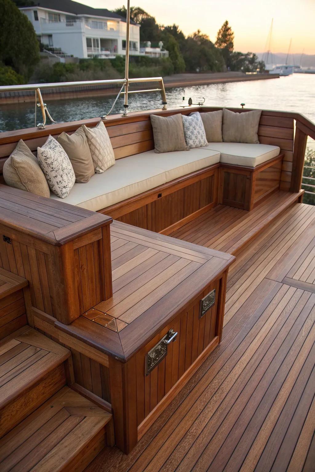 Elevate your deck with masterful built-in seating: the perfect blend of style and functionality.