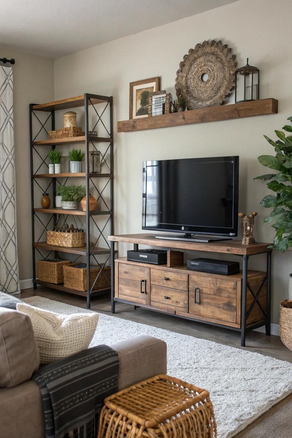 Textures enrich the TV space with character and a sense of warmth.