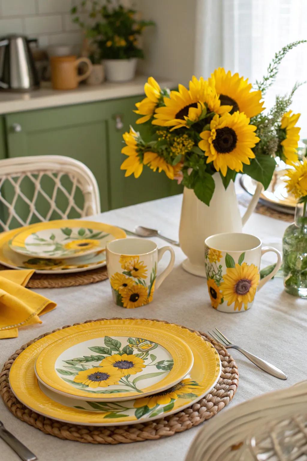 Sunflower-themed tableware brings a burst of joy to any meal.