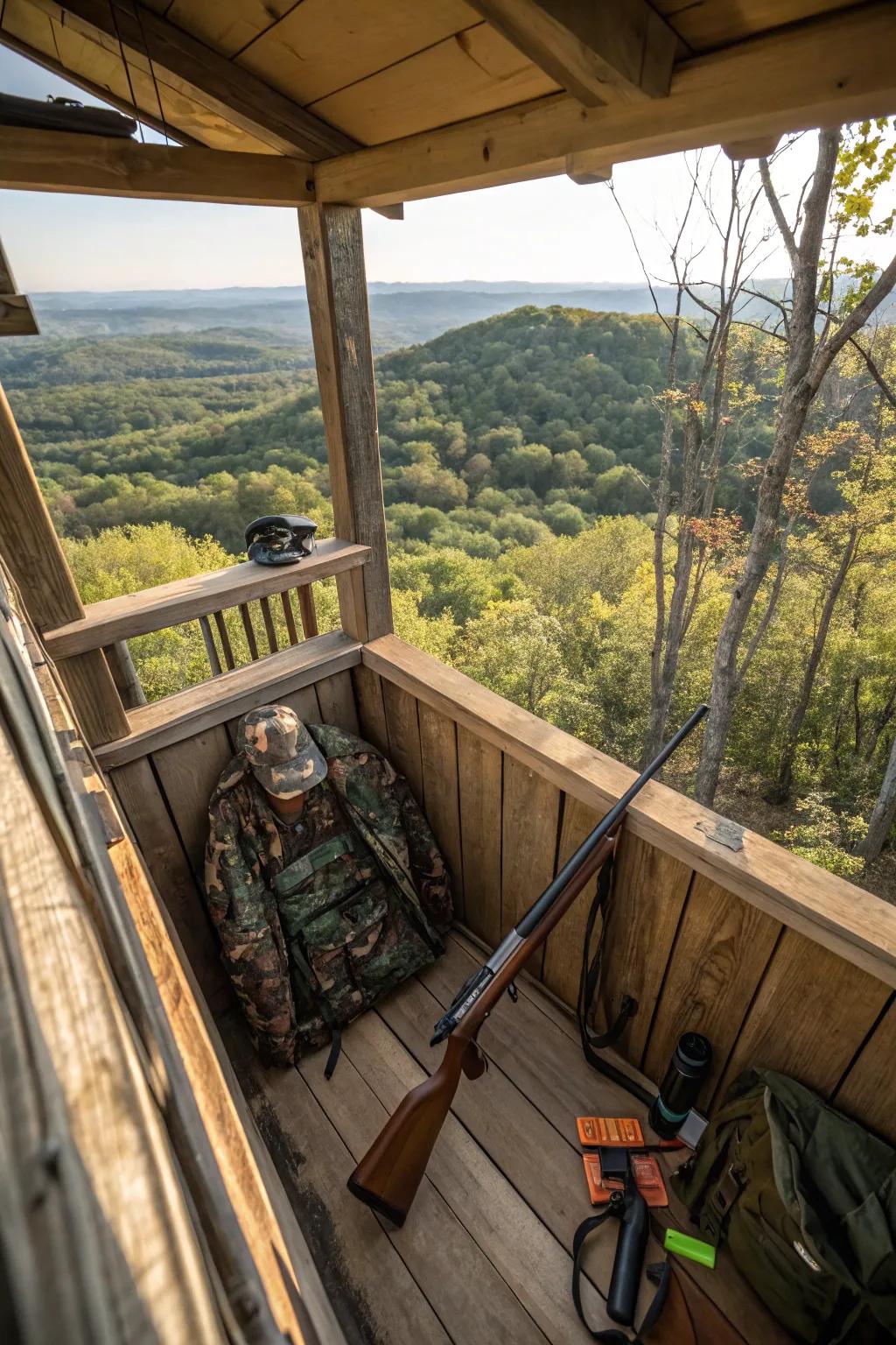 A lifted hideout offers enhanced viewpoints and a sense of protection.