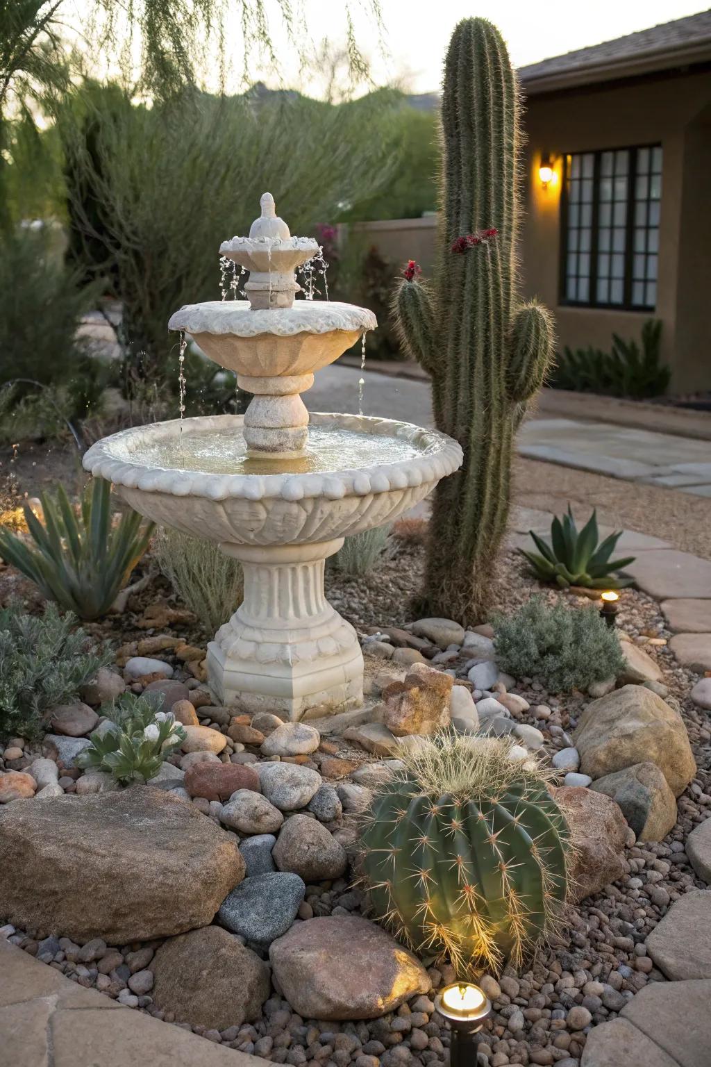 A water feature adds serenity and surprise to desert gardens.