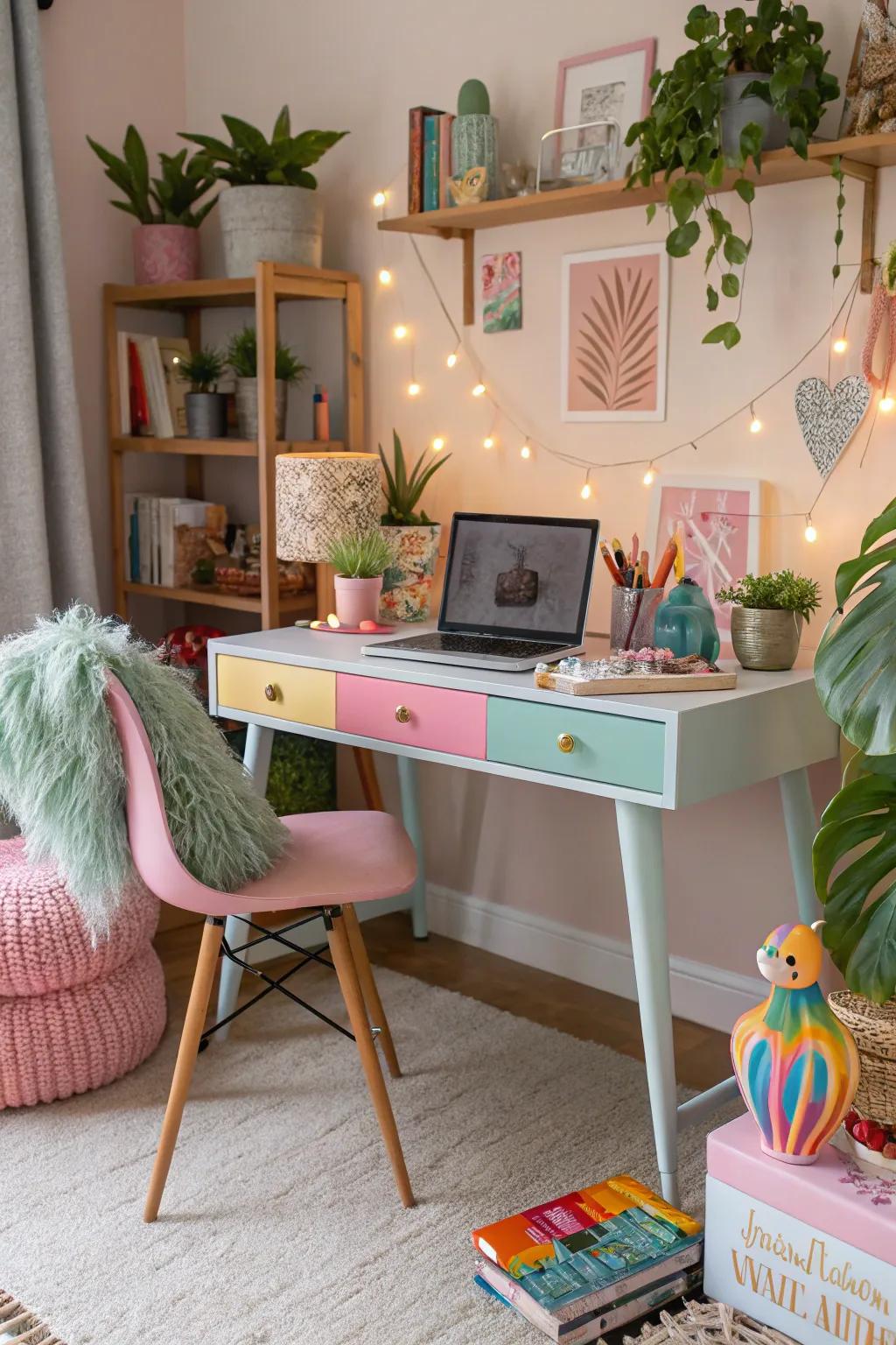 Candy desks add a playful essence to any creative area.