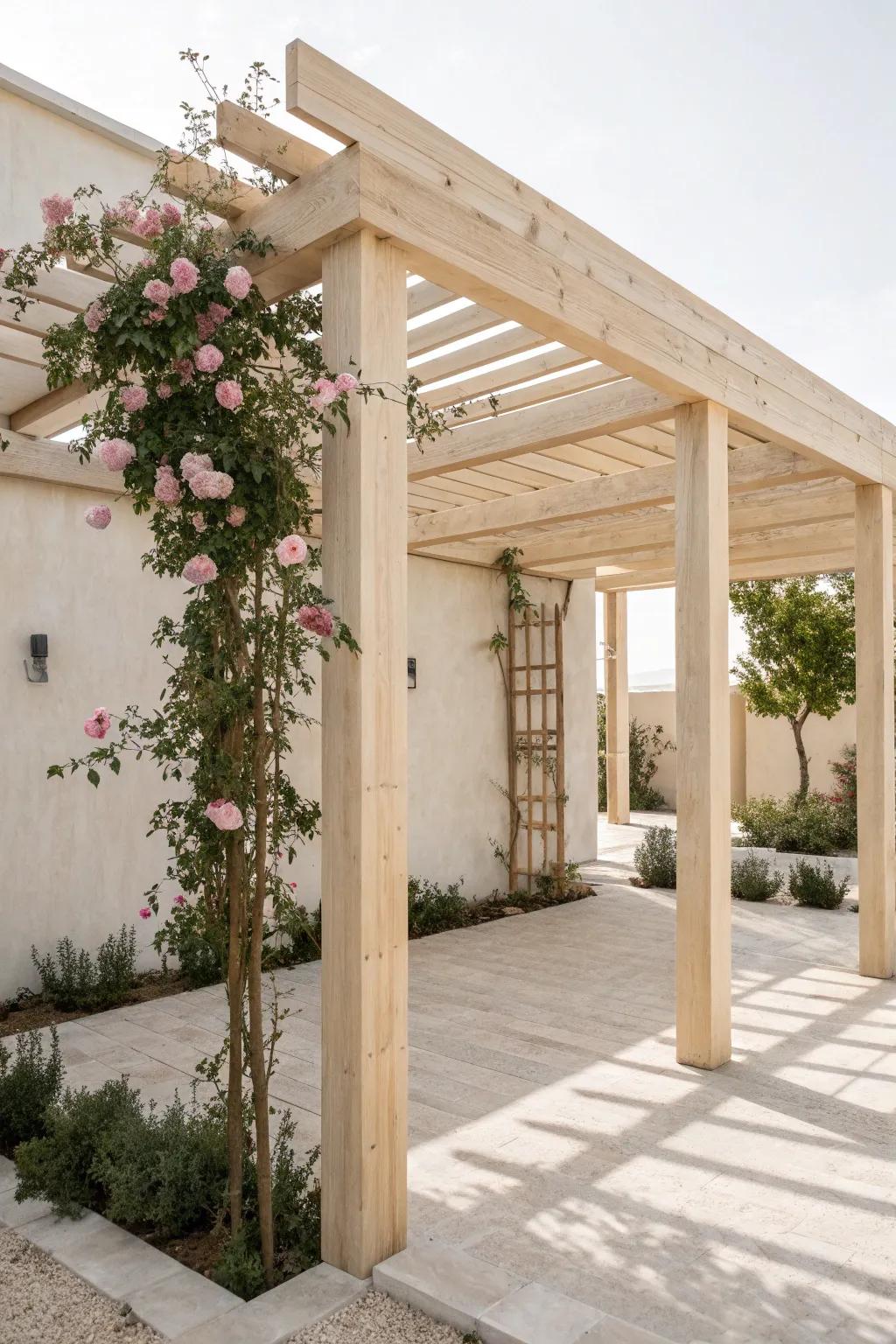Embrace elegance and simplicity with a DIY wooden pergola, the perfect blend of natural beauty and craftsmanship.