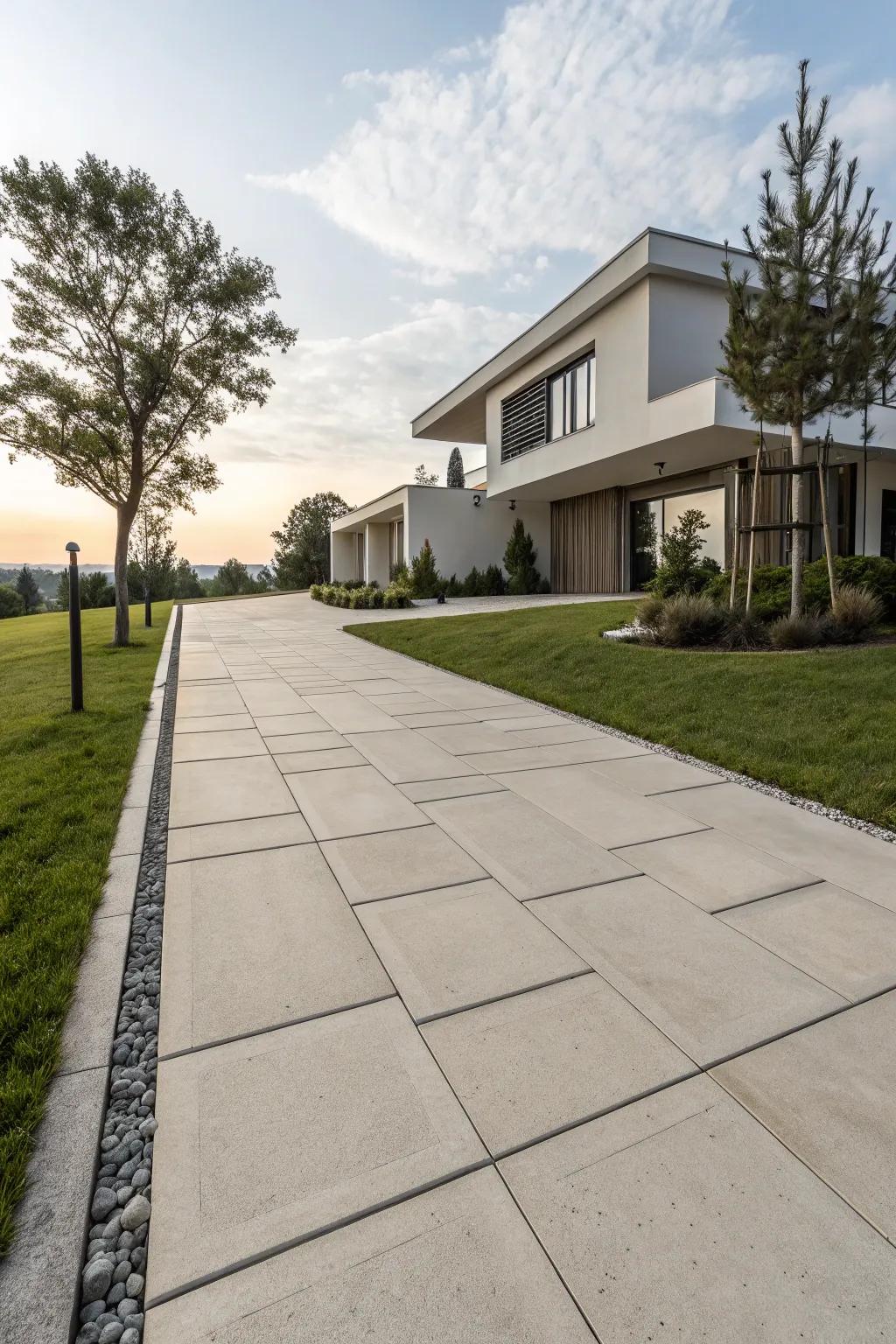 Minimalist lines offer a sleek and modern driveway design.