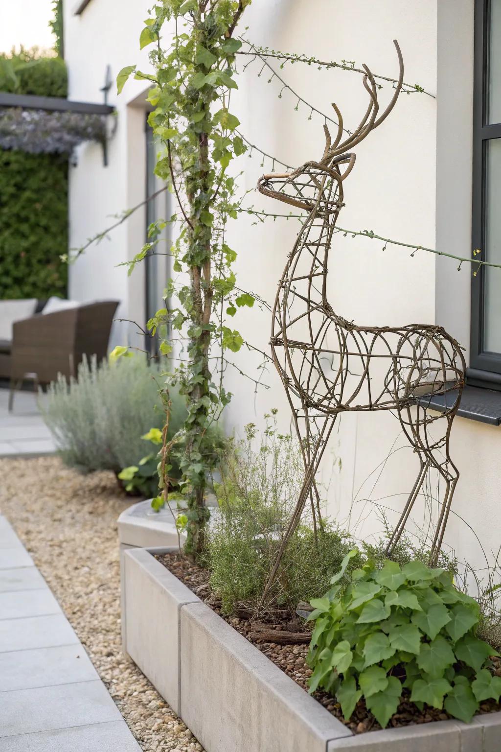 Whimsy Meets Function: A Wire Deer Trellis Brings Playful Elegance to Your Garden.