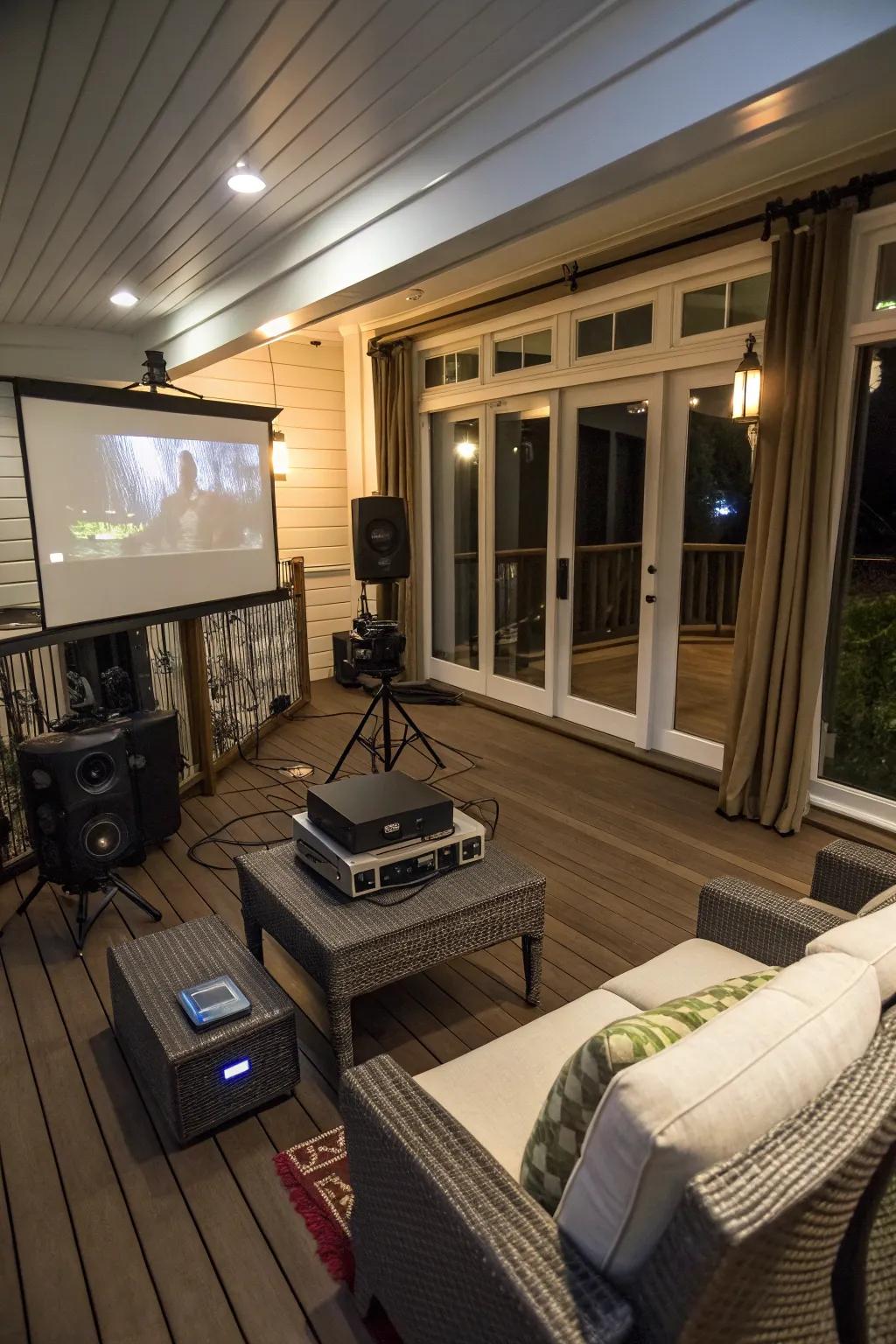 An enclosed deck transformed into a multimedia hub.