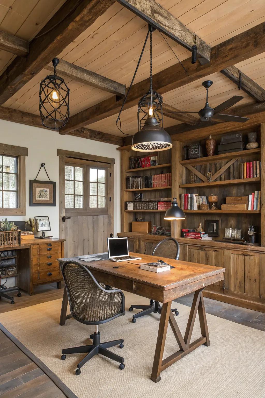 Industrial touches infuse a modern edge into rustic decor.