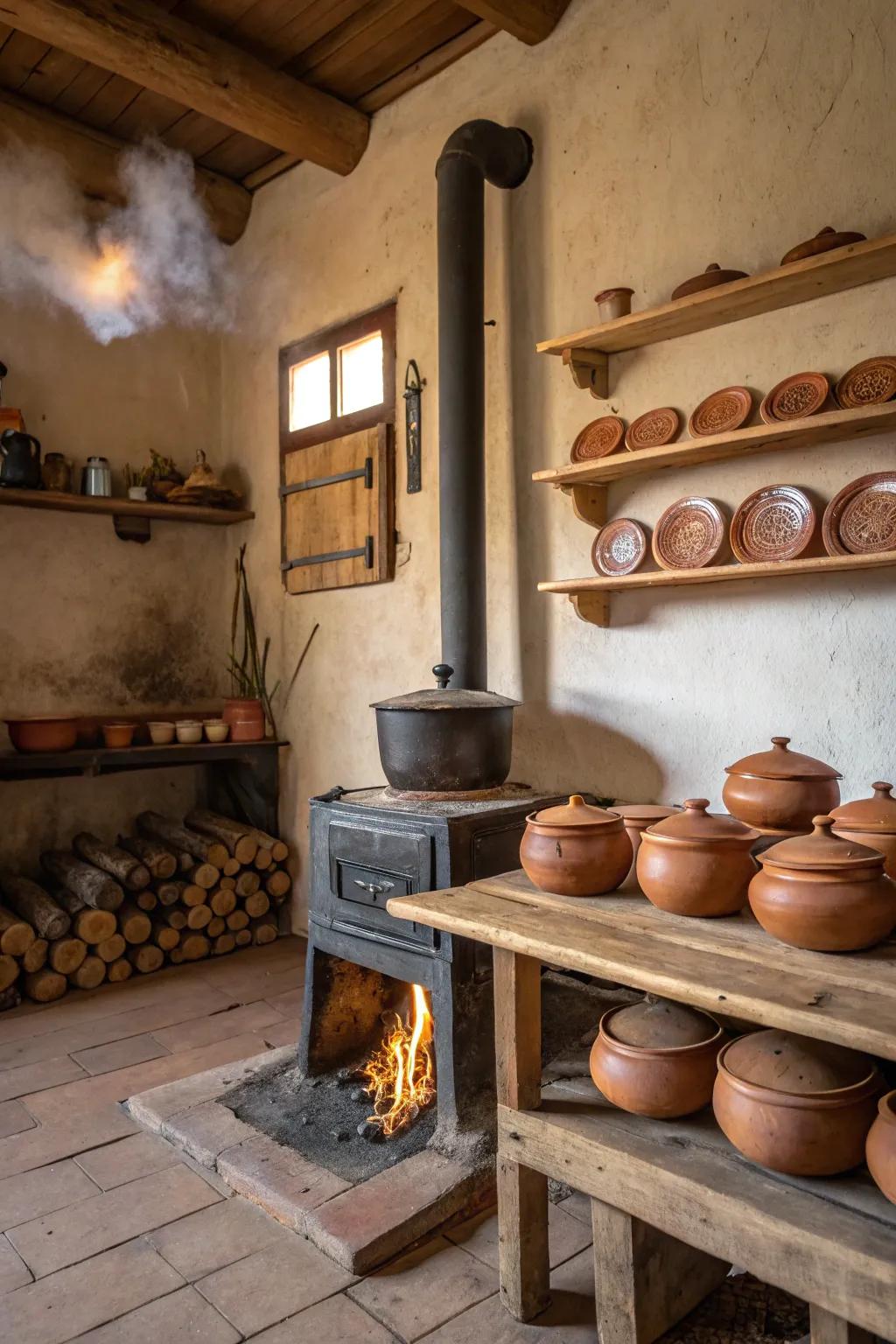 A traditional cooking setup that celebrates the art of slow cooking.