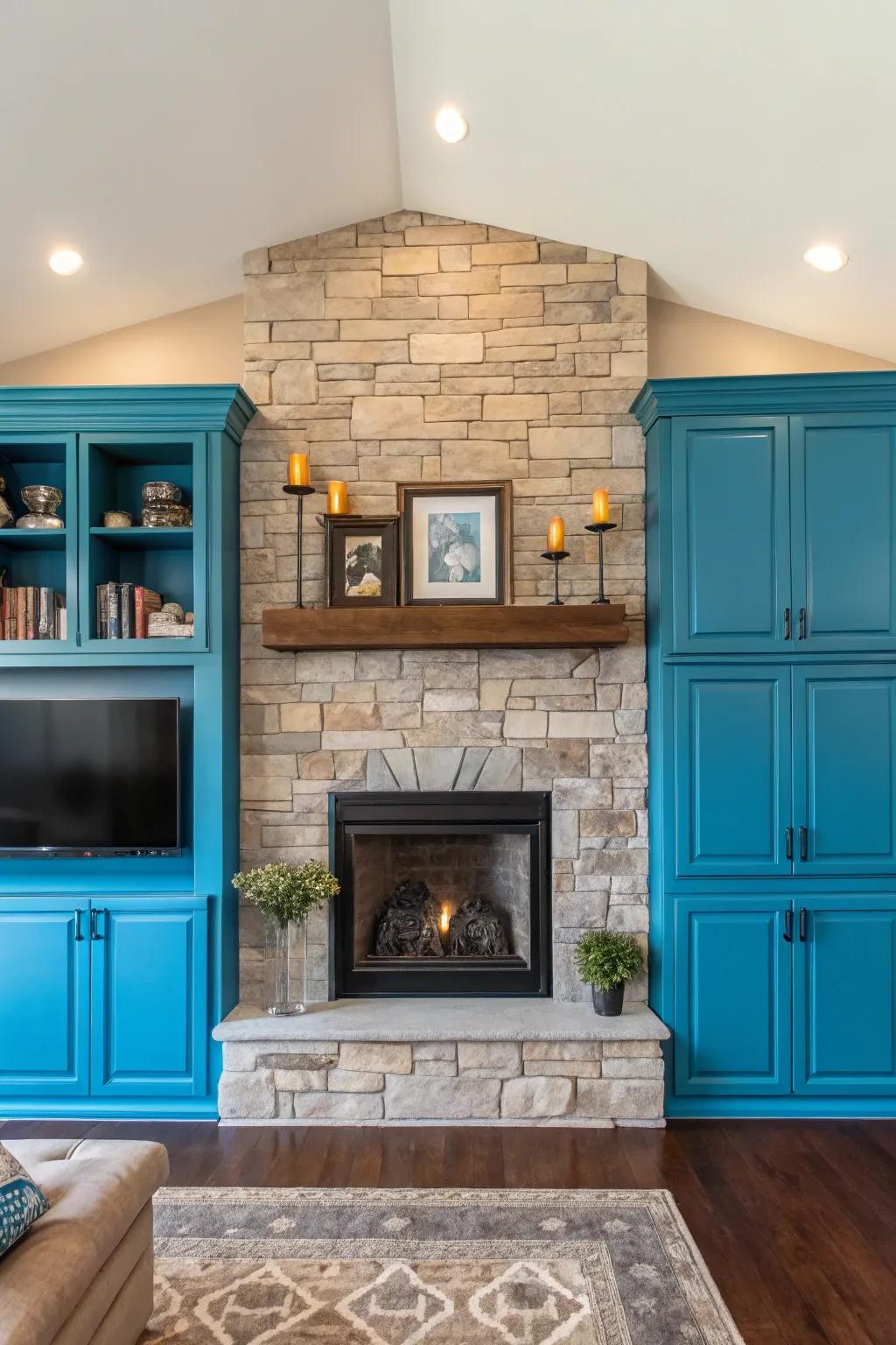 A pop of color adds character and flair to your fireplace cabinets.