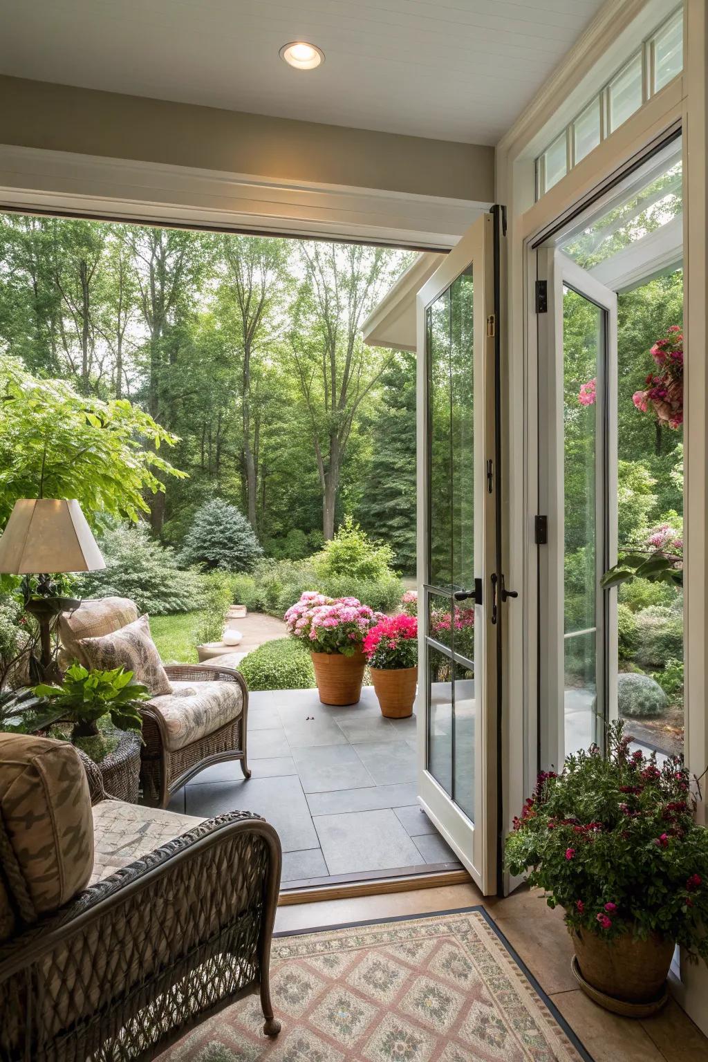 Smooth outdoor transition with stylish sliding doors.