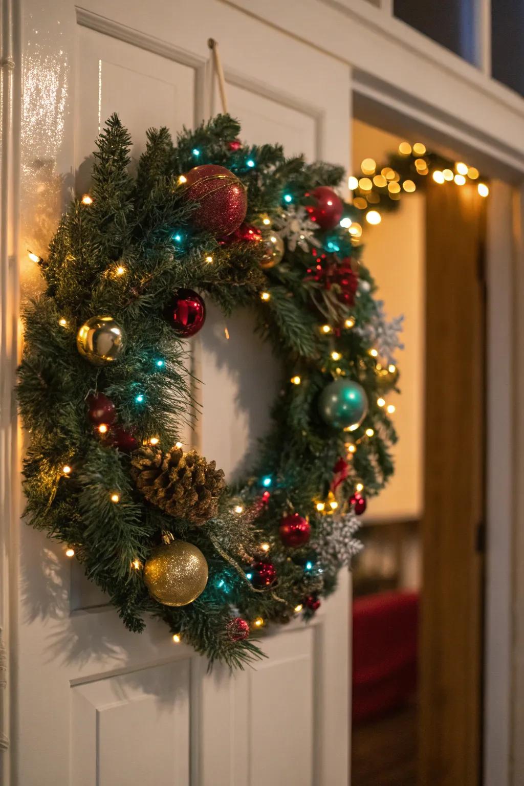A holiday sparkle wreath that infuses holiday merriment into your entryway.