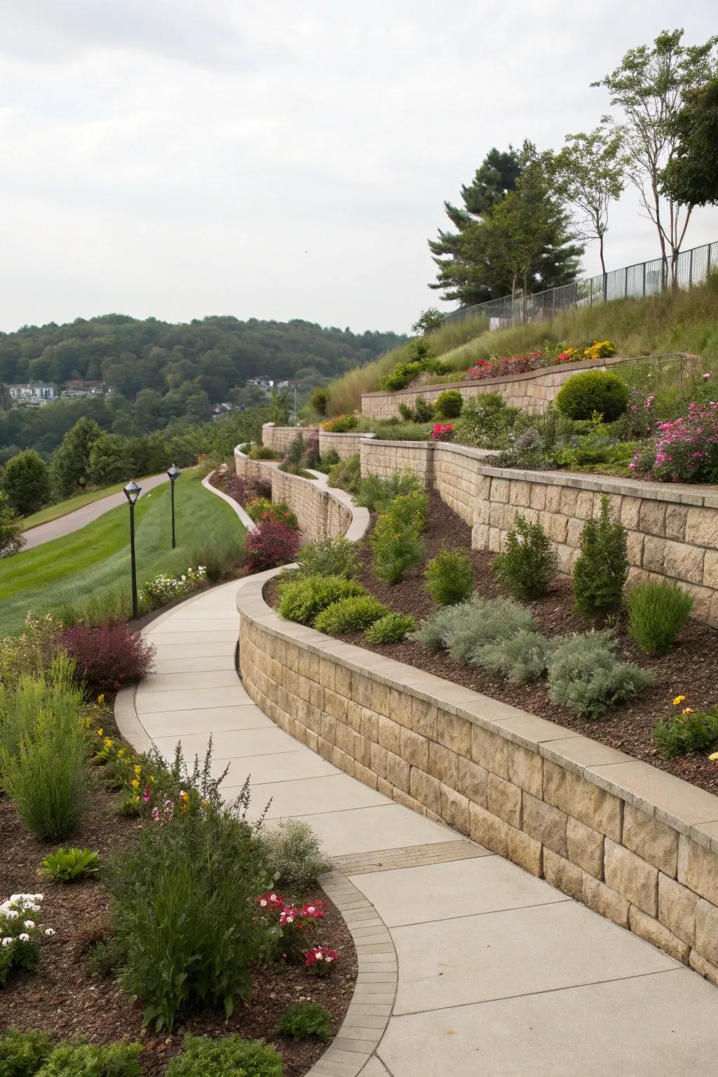 Terraced landscaping magnifies magnitude and spotlights plant diversity.