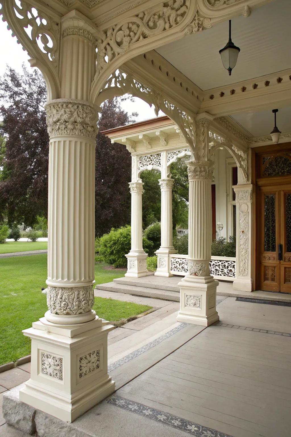 Detailed trim brings class and style to porch columns.